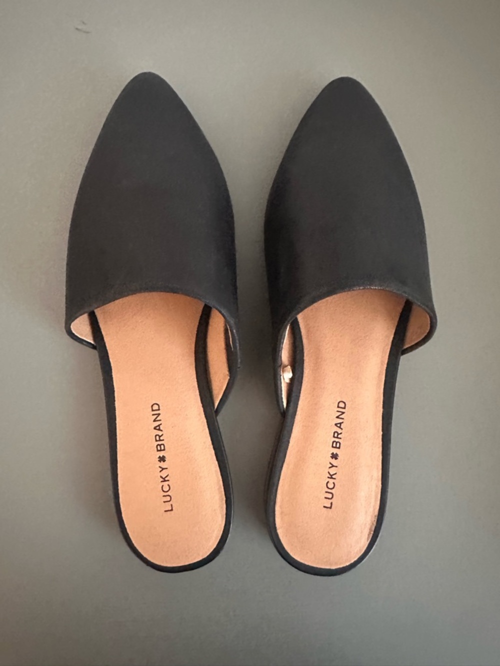 Lucky Brand Black Pointed Toe Slip-On Mules